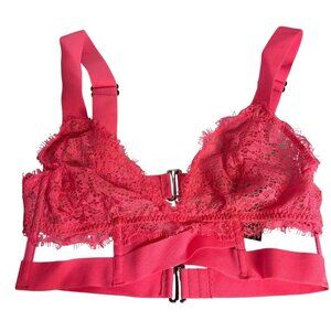 Victorias Secret Strappy Triangle Bralette Hot Pink Lace Cage Back Bra S Womens